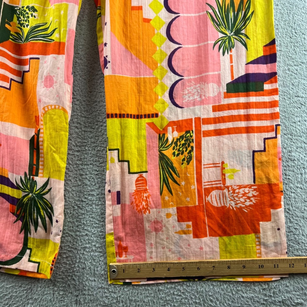 New Haute Hippie Tropical Print Drawstring Pants Pink Orange Yellow Palm Tree XL - Picture 9 of 13